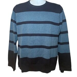 Outerknown Mens M Stripe Crewneck Sweater Merino Wool Cotton Blend Blue Navy